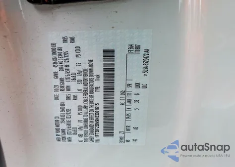 2022 Ford F250 Super Duty z USA, uszkodzony, nr VIN 1FTBF2BN9NED01615